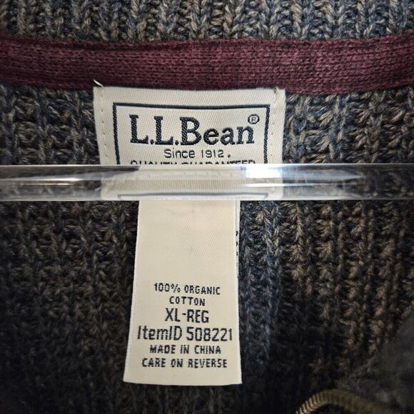 L.L. Bean 1/4 Zip Waffle Knit Organic Cotton Heavyweight Sweater Mens Gray Size - Picture 2 of 3